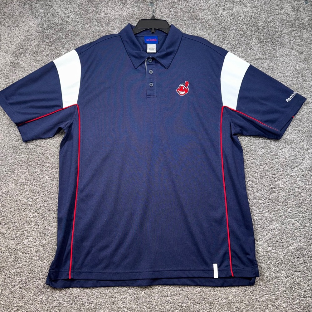 Vintage Cleveland Indians Reebok Polo Mens Chief Wahoo Navy Large EXCELLENT